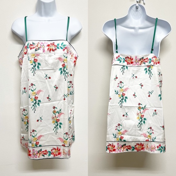 None Dresses & Skirts - Boutique Womens White Colorful Floral Adjustable Mini Slip Dress Tunic Size S